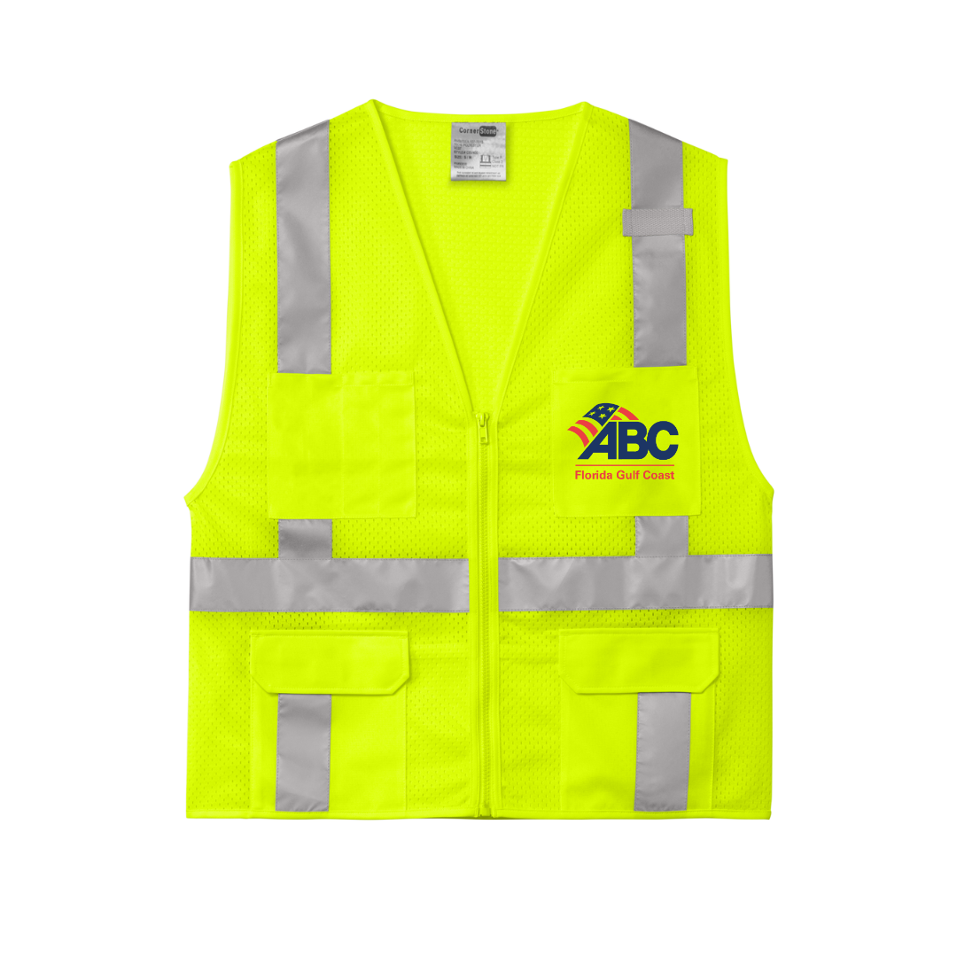 ABC FL Gulf - CornerStone® ANSI 107 Class 2 Mesh Six-Pocket Zippered Vest